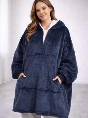 Plush Oversized Hooded Wearable Blanket - Navy
